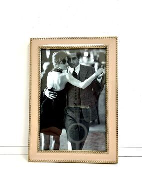 Tahari Home Picture Frame 4 x 6 Peach & Gold Beaded Trim Metal  F461010